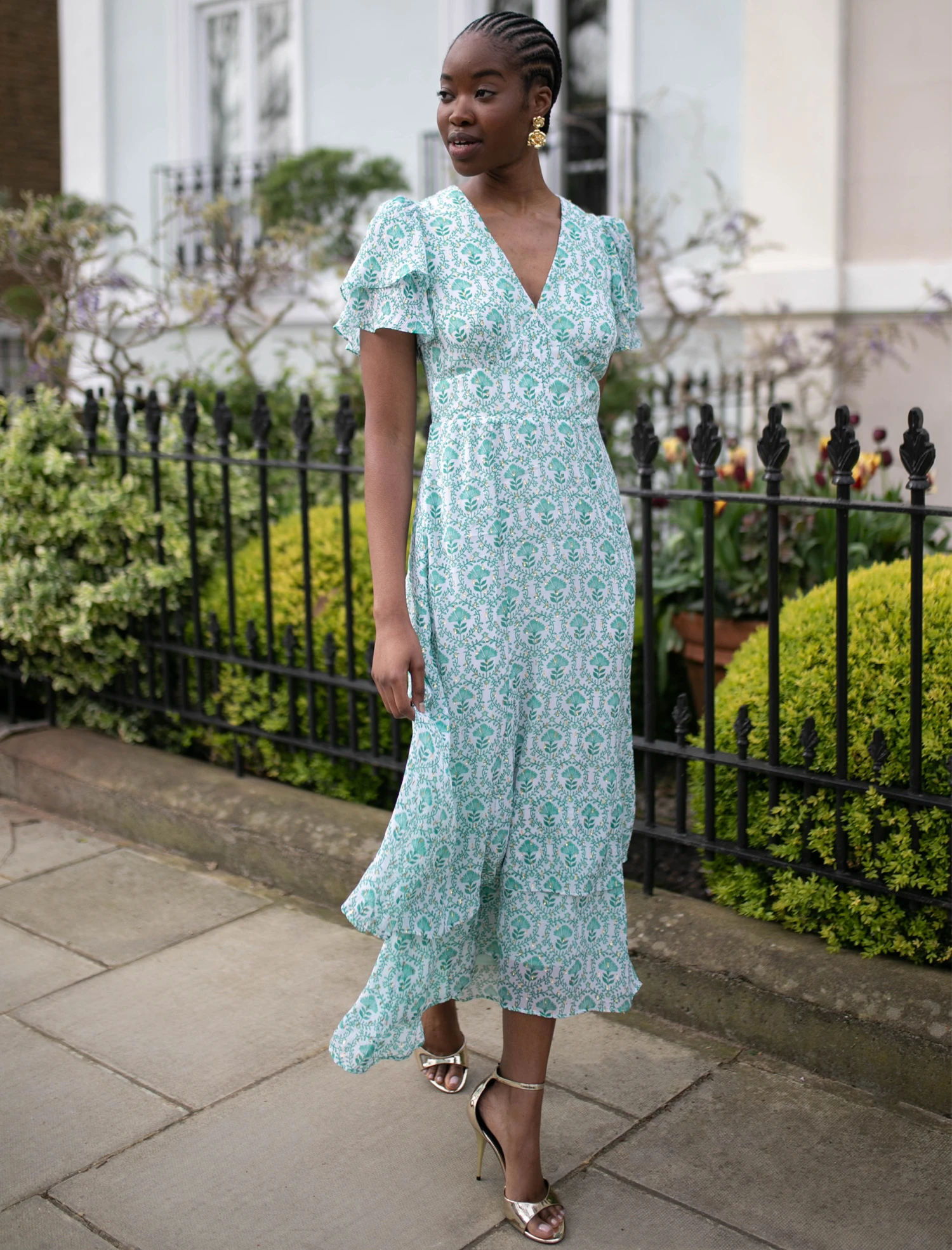Lotta Gold Metallic Fil Coupé Maxi Dress - Pale Green Carnation Print 3 Lotta Gold Metallic Fil Coupé Maxi Dress - Pale Green Carnation Print