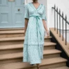 Cordelia Cotton Blend Maxi Dress - White Green Tudor Rose Print -Cefinn Clothing Store 269A9946 2