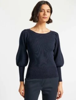 Eva Wool Boat Neck Jumper - Navy -Cefinn Clothing Store AU21 K29 EVA NAVY LS 6654