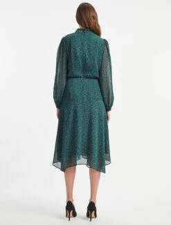 Emilia Midi Dress - Green Black Graphic Coral Print -Cefinn Clothing Store AU22 D376 EMILIA GREEN BLACK GRAPHIC CORAL PRINT LS 842