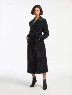 Roxanne Corduroy Coat - Black -Cefinn Clothing Store AU23 C10 ROXANNE BLACK LS 15874