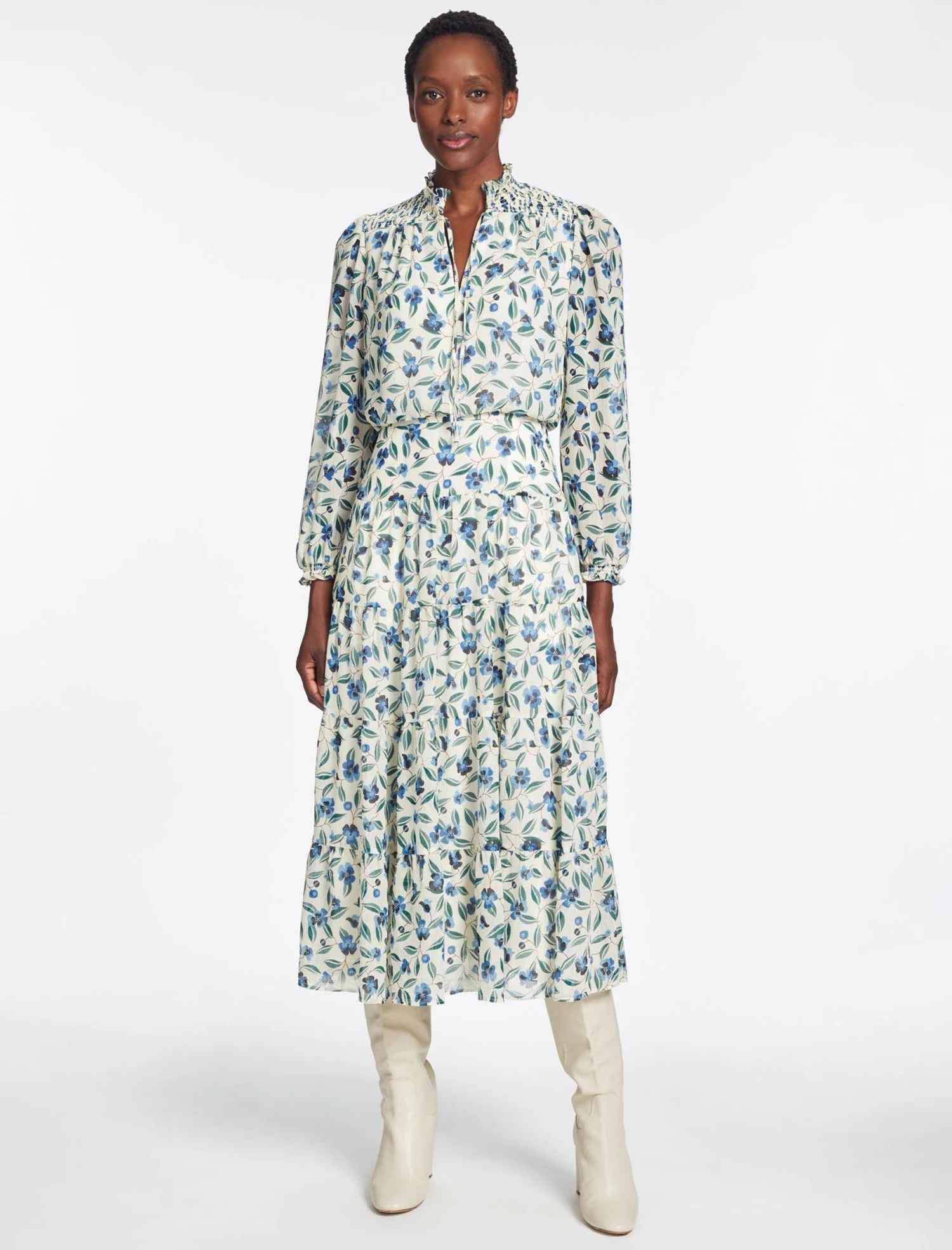 Zoe Maxi Dress - Cream Blue Deco Floral Print 8 Zoe Maxi Dress - Cream Blue Deco Floral Print - Image 6
