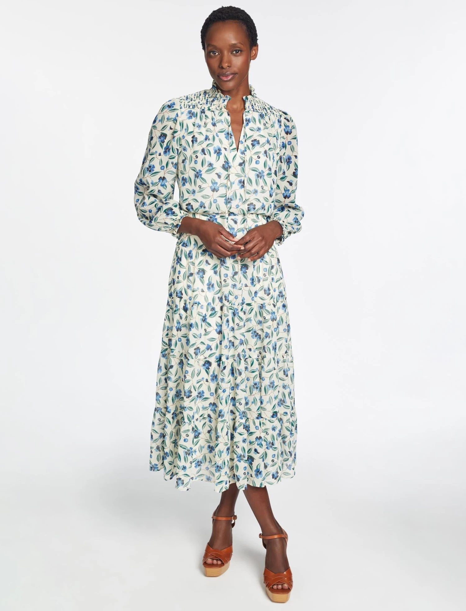 Zoe Maxi Dress - Cream Blue Deco Floral Print 5 Zoe Maxi Dress - Cream Blue Deco Floral Print - Image 3