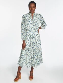 Zoe Maxi Dress - Cream Blue Deco Floral Print