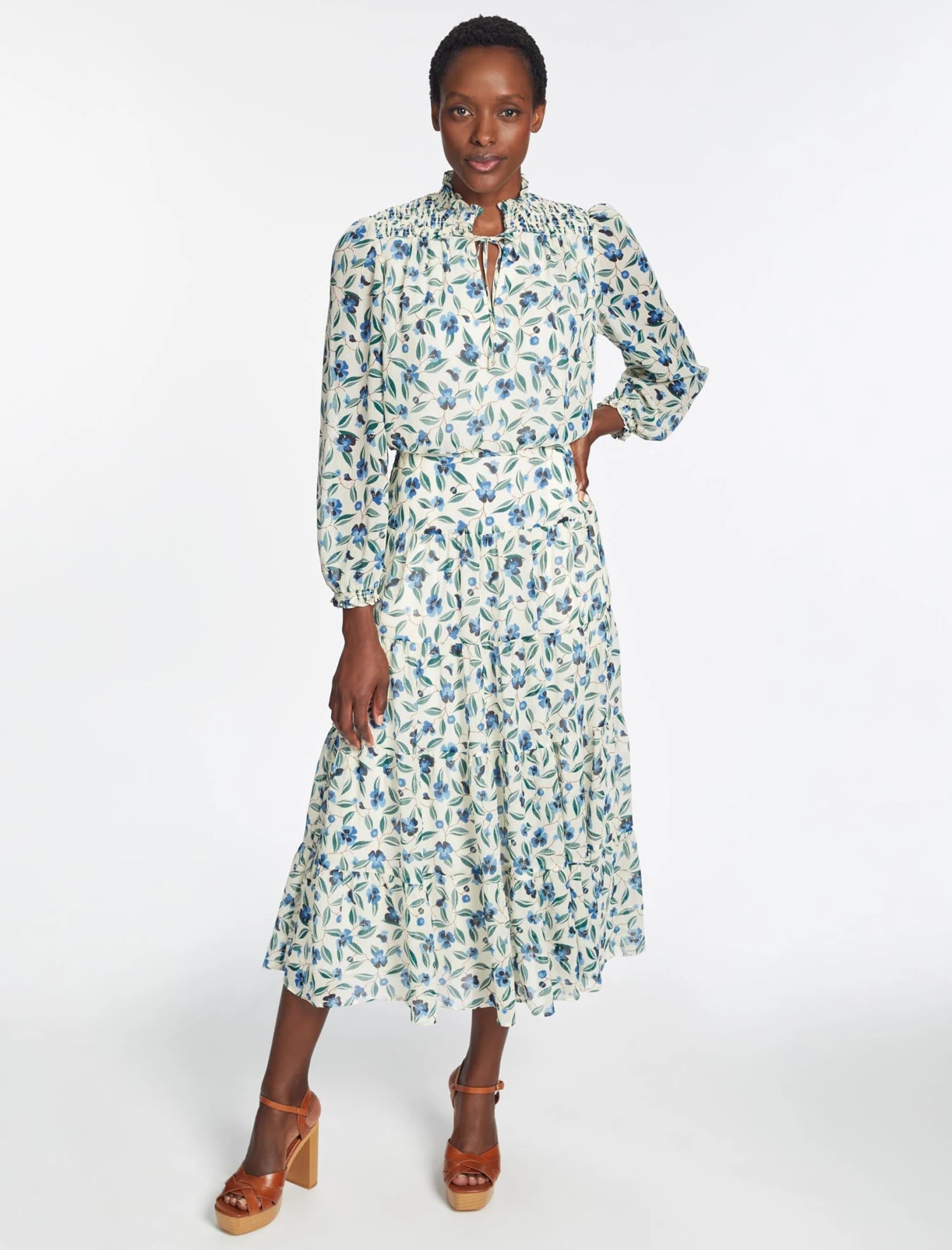 Zoe Maxi Dress - Cream Blue Deco Floral Print 3 Zoe Maxi Dress - Cream Blue Deco Floral Print