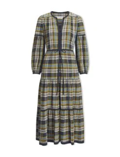 Katie Organic Cotton Seersucker Maxi Dress - Navy Yellow -Cefinn Clothing Store AU23 D556 KATIE NAVYYELLOW CO