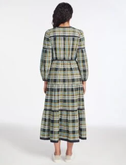 Katie Organic Cotton Seersucker Maxi Dress - Navy Yellow -Cefinn Clothing Store AU23 D556 KATIE NAVYYELLOW LS 487