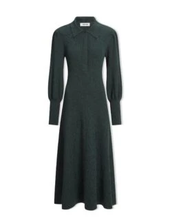Eva Merino Wool Collared Knit Maxi Dress - Dark Green -Cefinn Clothing Store AU23 D558 EVA DARKGREEN CO