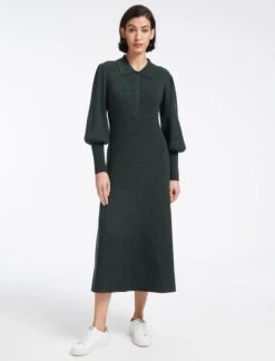 Eva Merino Wool Collared Knit Maxi Dress - Dark Green -Cefinn Clothing Store AU23 D558 EVA DARKGREEN LS 12798