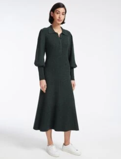 Eva Merino Wool Collared Knit Maxi Dress - Dark Green -Cefinn Clothing Store AU23 D558 EVA DARKGREEN LS 12819
