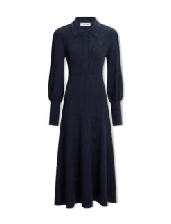 Eva Merino Wool Collared Knit Maxi Dress - Navy -Cefinn Clothing Store AU23 D558 EVA NAVY CO