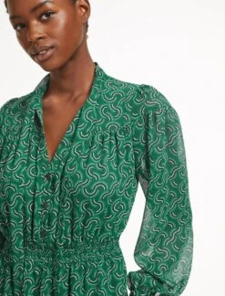 Francesca Midi Dress - Green Rainbow Geo Print -Cefinn Clothing Store AU23 D560 FRANCESCA GREEN RAINBOW PRINT LS LS 1129