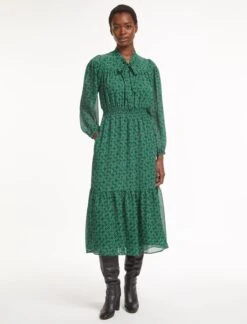 Francesca Midi Dress - Green Rainbow Geo Print -Cefinn Clothing Store AU23 D560 FRANCESCA GREEN RAINBOW PRINT LS LS 1145