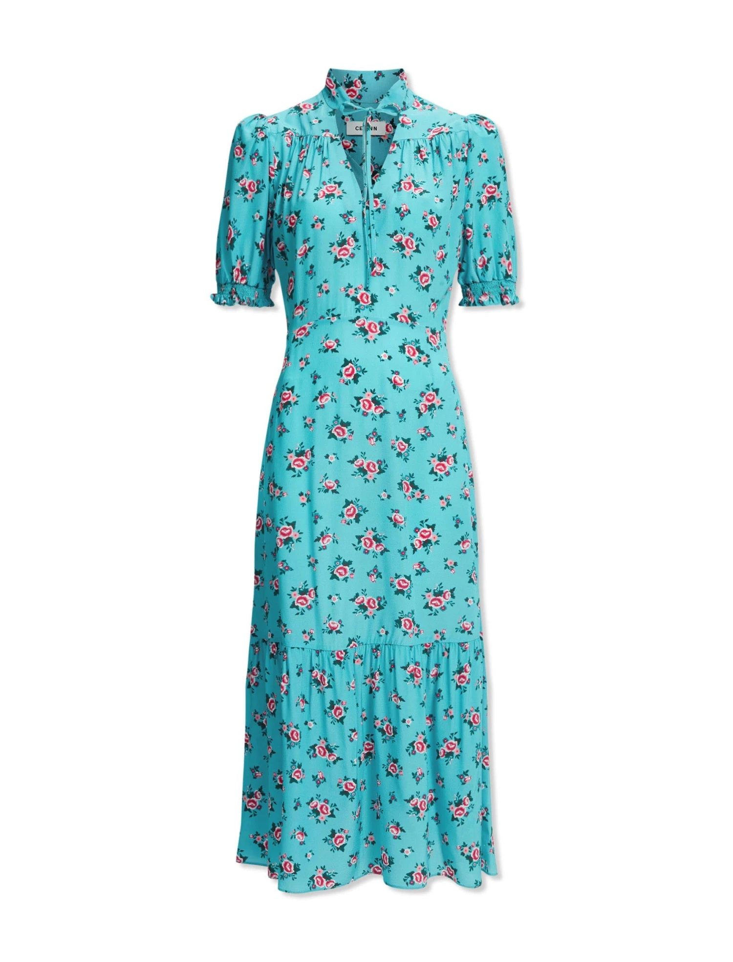 Rebecca Silk Midi Dress - Mint Posy Print 11 Rebecca Silk Midi Dress - Mint Posy Print - Image 9