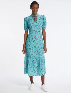 Rebecca Silk Midi Dress - Mint Posy Print 16 Rebecca Silk Midi Dress - Mint Posy Print -Cefinn Clothing Store AU23 D562 REBECCA MINT POSYPRINT LS 4081
