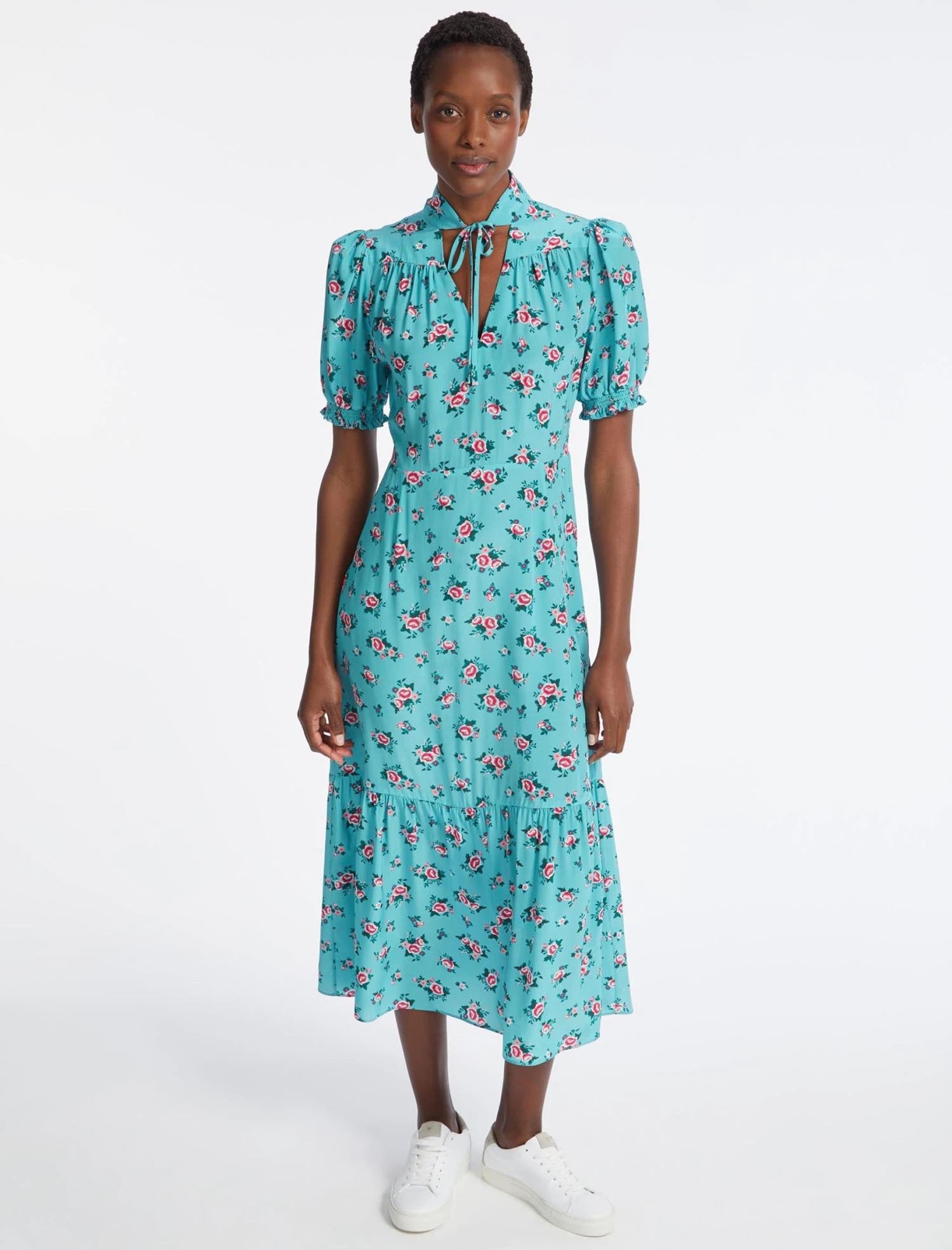 Rebecca Silk Midi Dress - Mint Posy Print 5 Rebecca Silk Midi Dress - Mint Posy Print - Image 3
