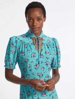 Rebecca Silk Midi Dress - Mint Posy Print 15 Rebecca Silk Midi Dress - Mint Posy Print -Cefinn Clothing Store AU23 D562 REBECCA MINT POSYPRINT LS 4130