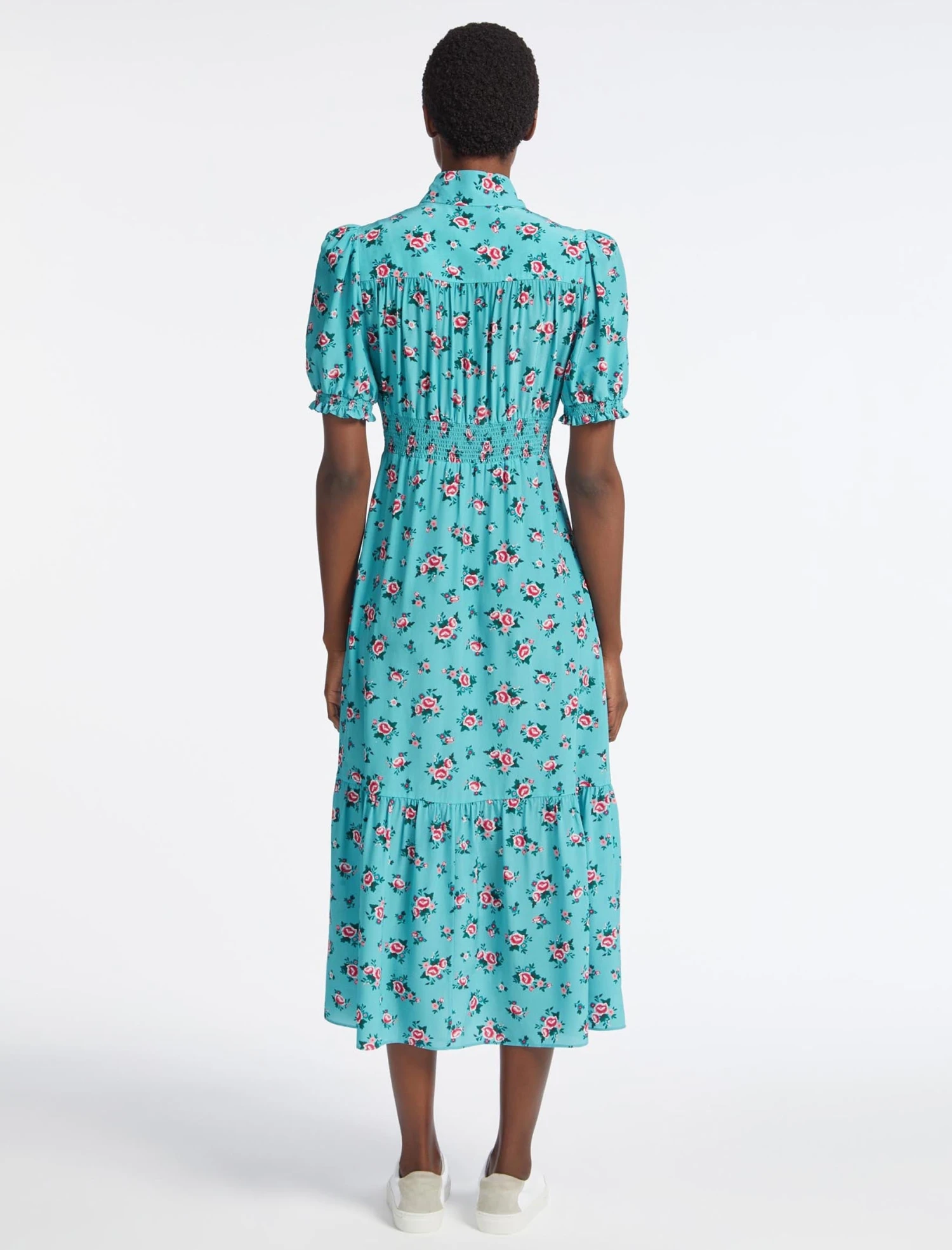 Rebecca Silk Midi Dress - Mint Posy Print 10 Rebecca Silk Midi Dress - Mint Posy Print - Image 8