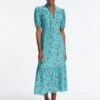 Rebecca Silk Midi Dress - Mint Posy Print -Cefinn Clothing Store AU23 D562 REBECCA MINT POSYPRINT LS 4166