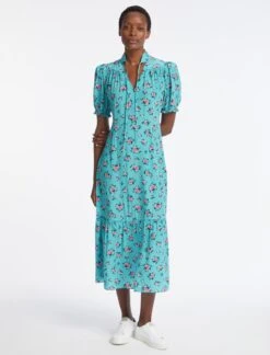 Rebecca Silk Midi Dress - Mint Posy Print 14 Rebecca Silk Midi Dress - Mint Posy Print -Cefinn Clothing Store AU23 D562 REBECCA MINT POSYPRINT LS 4175