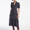 Rebecca Silk Midi Dress - Navy Posy Print -Cefinn Clothing Store AU23 D562 REBECCA NAVYPINKPOSYPRINT LS 13830