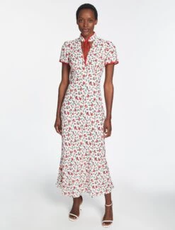 Jacquetta Maxi Dress - White Pink Deco Floral Print -Cefinn Clothing Store AU23 D573 JACQUETTA WHITEDECOFLORALPRINT 1553