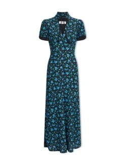 Jacquetta Maxi Dress - Black Blue Deco Floral Print -Cefinn Clothing Store AU23 D573 JAQUETTA BLACKBLUEDECOFLORALPRINT CO
