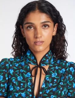 Jacquetta Maxi Dress - Black Blue Deco Floral Print -Cefinn Clothing Store AU23 D573 JAQUETTA BLACKBLUEDECOFLORALPRINT LS 380