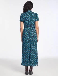 Jacquetta Maxi Dress - Black Blue Deco Floral Print -Cefinn Clothing Store AU23 D573 JAQUETTA BLACKBLUEDECOFLORALPRINT LS 397
