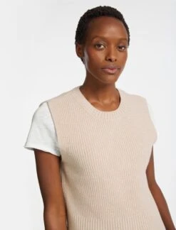 Janie Wool Round Neck Sleeveless Jumper - Oatmeal -Cefinn Clothing Store AU23 JANIE OATMEAL LS 3427