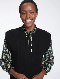 Janice Wool Round Neck Sleeveless Jumper - Black -Cefinn Clothing Store AU23 K129 JANICE BLACK LS0879