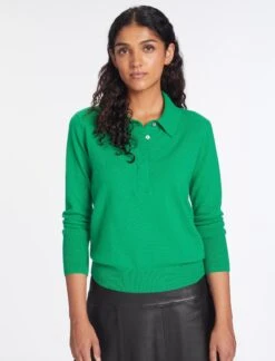 Josie Cashmere Collared Jumper - Emerald Green -Cefinn Clothing Store AU23 K142 JOSIE EMERALDGREEN LS 1444