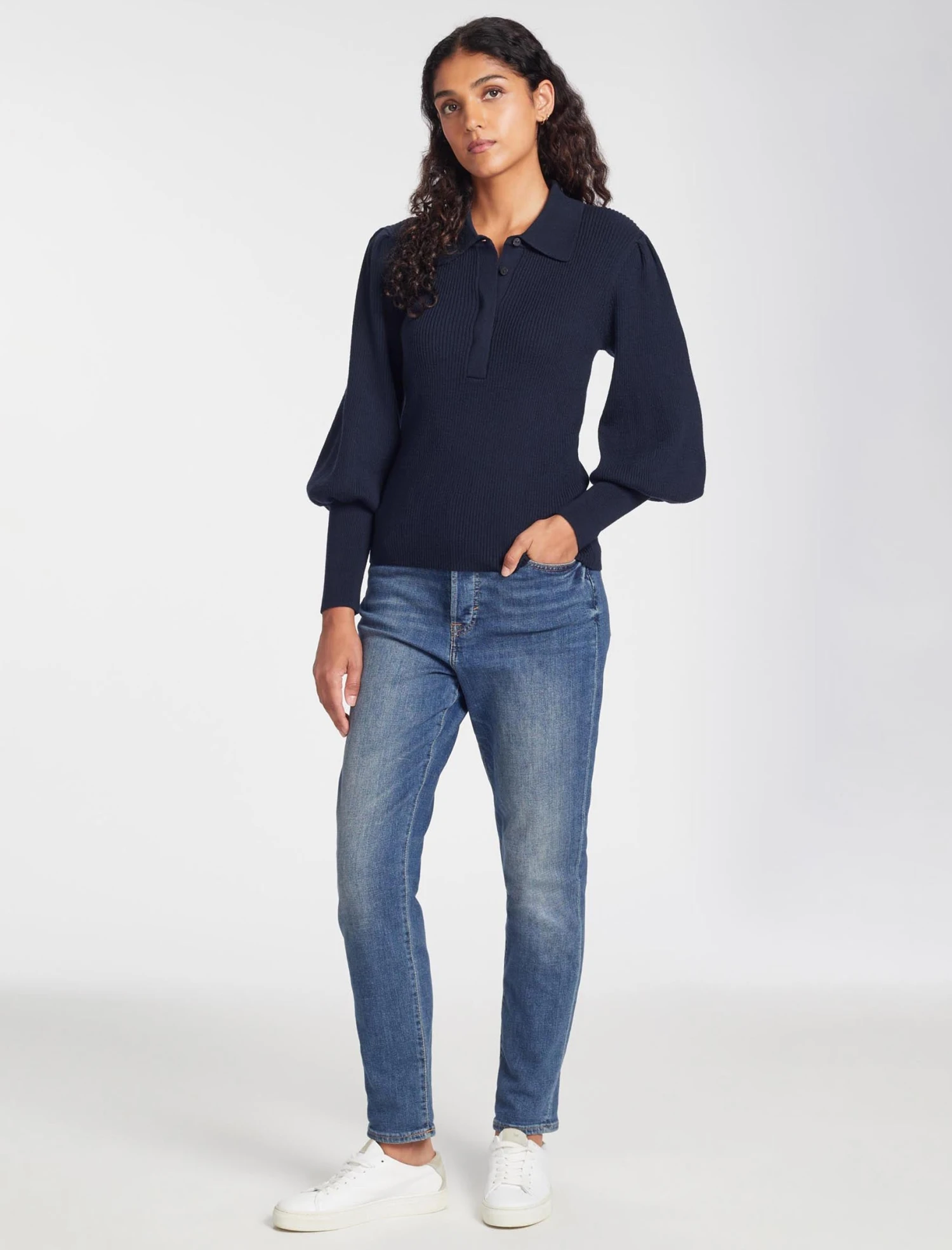 Eva Merino Wool Collared Jumper - Navy 7 Eva Merino Wool Collared Jumper - Navy - Image 5