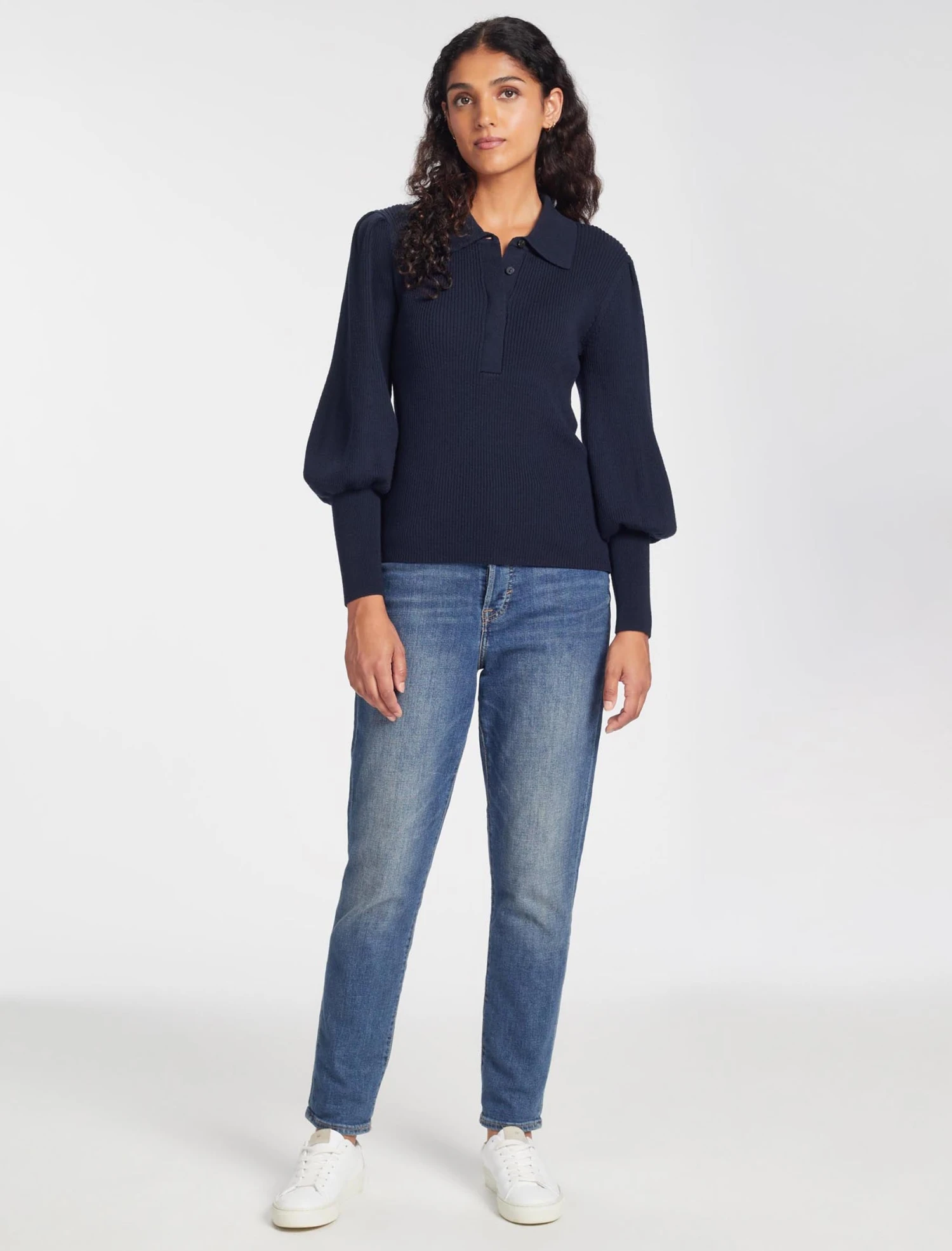 Eva Merino Wool Collared Jumper - Navy 4 Eva Merino Wool Collared Jumper - Navy - Image 2