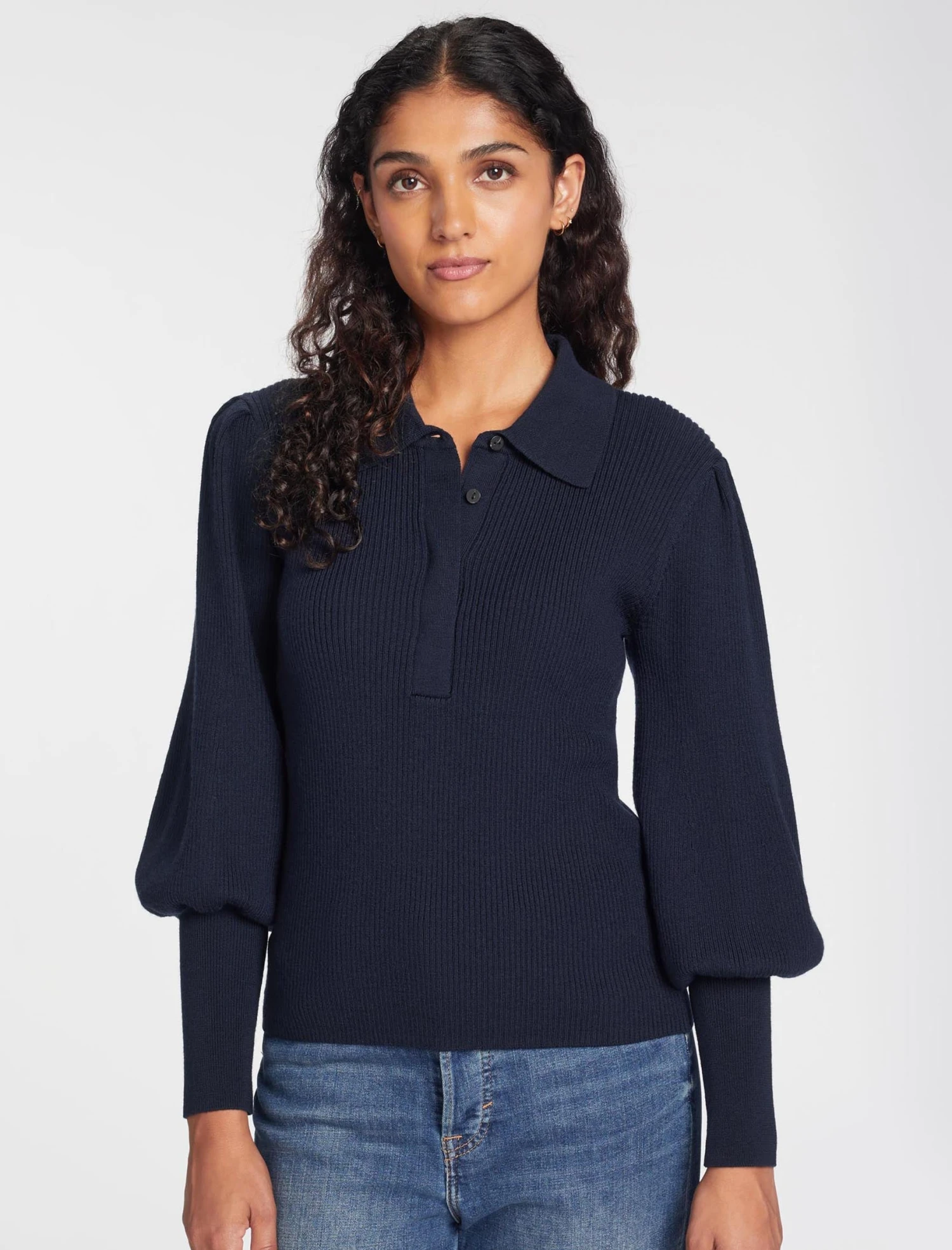 Eva Merino Wool Collared Jumper - Navy 5 Eva Merino Wool Collared Jumper - Navy - Image 3