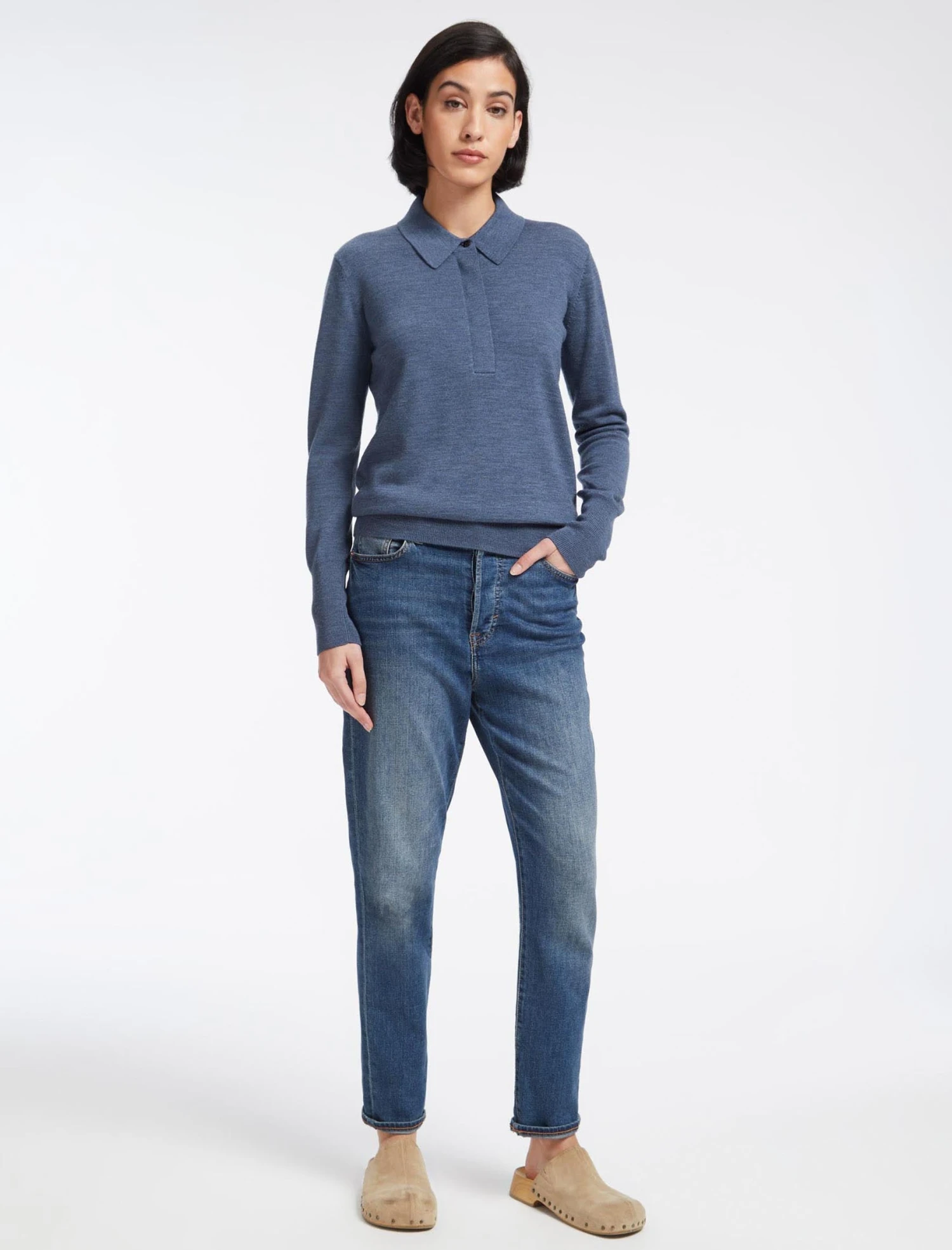 Josie Wool Collared Jumper - Denim Blue 6 Josie Wool Collared Jumper - Denim Blue - Image 4