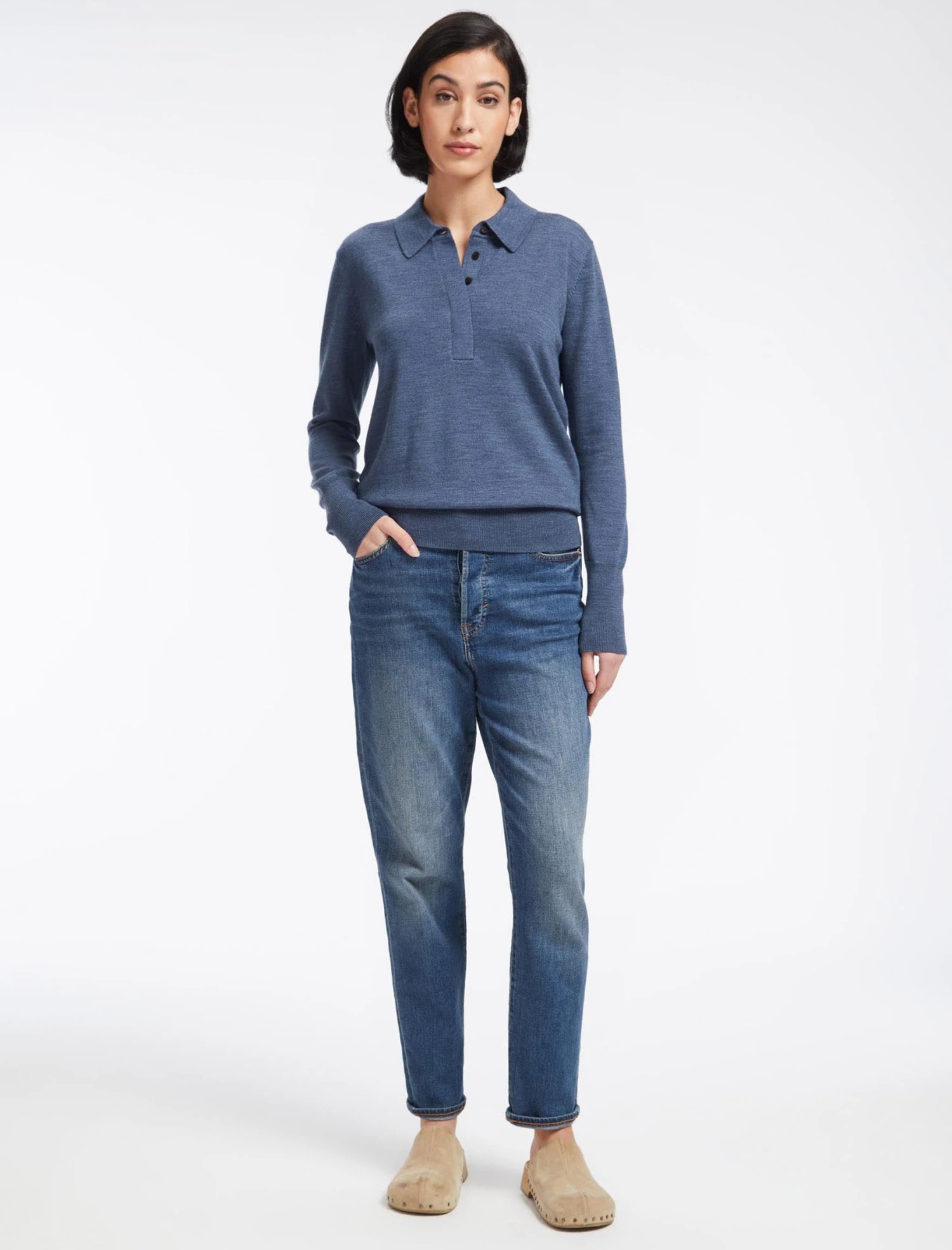 Josie Wool Collared Jumper - Denim Blue 4 Josie Wool Collared Jumper - Denim Blue - Image 2