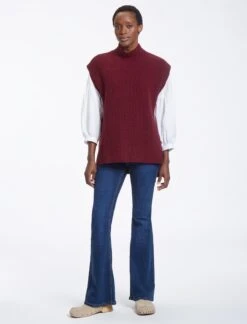 Janice Wool Funnel Neck Sleeveless Jumper - Dark Red -Cefinn Clothing Store AU23 K25 JANICE DARKRED LS0277