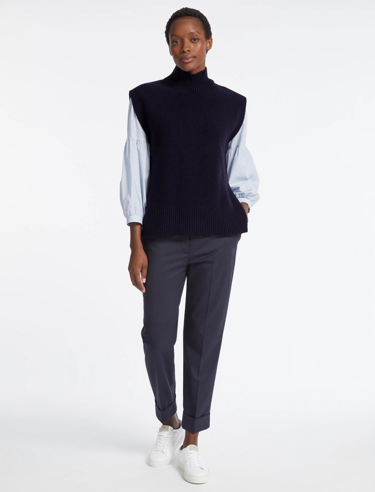 Janice Cashmere Blend Funnel Neck Sleeveless Jumper - Navy 7 Janice Cashmere Blend Funnel Neck Sleeveless Jumper - Navy - Image 5