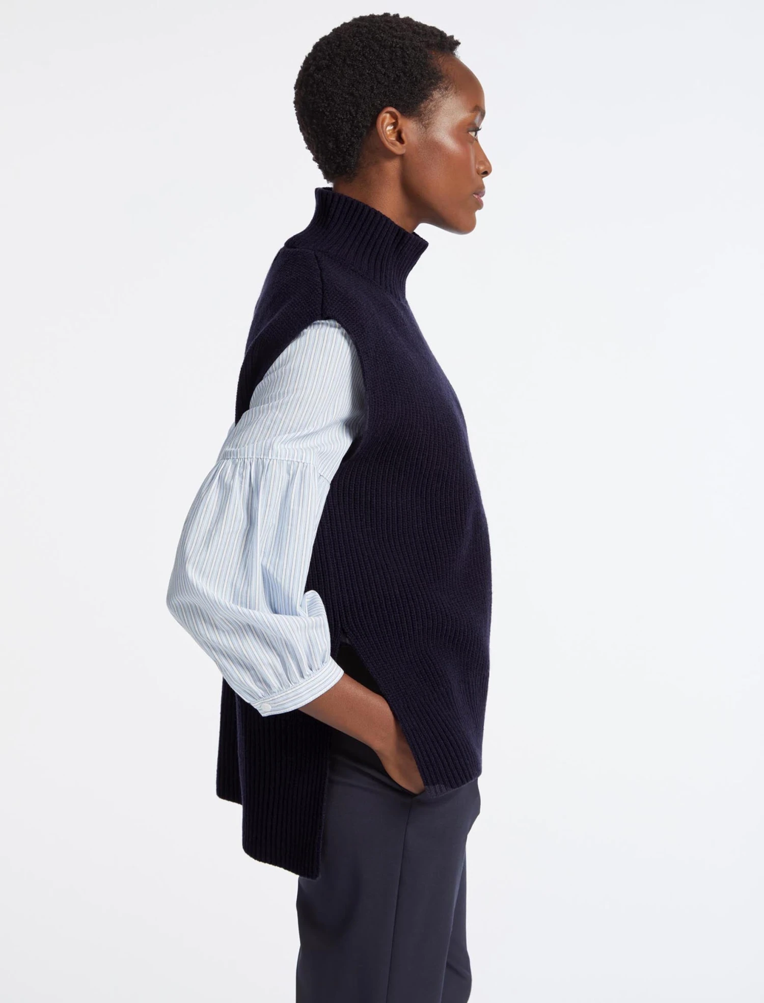 Janice Cashmere Blend Funnel Neck Sleeveless Jumper - Navy 3 Janice Cashmere Blend Funnel Neck Sleeveless Jumper - Navy