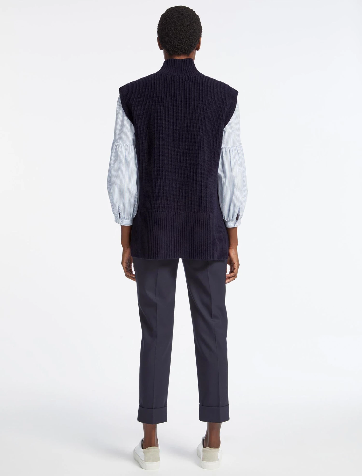 Janice Cashmere Blend Funnel Neck Sleeveless Jumper - Navy 8 Janice Cashmere Blend Funnel Neck Sleeveless Jumper - Navy - Image 6