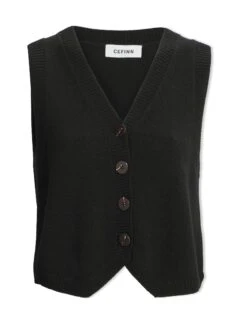 Wesley Cashmere Blend V Neck Waistcoat - Black -Cefinn Clothing Store AU23 K82 WESLEY BLACK CO
