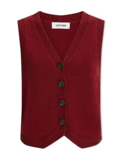 Wesley Cashmere Blend V Neck Waistcoat - Dark Red -Cefinn Clothing Store AU23 K82 WESLEY DARKRED CO
