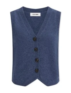 Wesley Cashmere Blend V Neck Waistcoat - Denim Blue -Cefinn Clothing Store AU23 K82 WESLEY DENIMBLUE CO