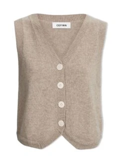 Wesley Cashmere Blend V Neck Waistcoat - Taupe -Cefinn Clothing Store AU23 K82 WESLEY TAUPE CO