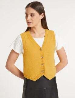 Wesley Cashmere Blend V Neck Waistcoat - Yellow 9 Wesley Cashmere Blend V Neck Waistcoat - Yellow -Cefinn Clothing Store AU23 K82 WESLEY YELLOW LS 60137