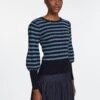 Eva Wool Crew Neck Jumper - Navy Pale Blue Stripe 2 Eva Wool Crew Neck Jumper - Navy Pale Blue Stripe -Cefinn Clothing Store AU23 K88 EVA BLUESTRIPE 1705