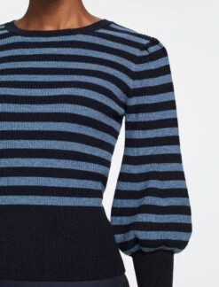 Eva Wool Crew Neck Jumper - Navy Pale Blue Stripe -Cefinn Clothing Store AU23 K88 EVA BLUESTRIPE 1722