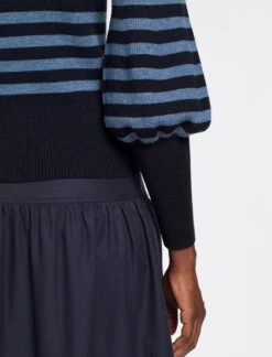 Eva Wool Crew Neck Jumper - Navy Pale Blue Stripe -Cefinn Clothing Store AU23 K88 EVA BLUESTRIPE 1730