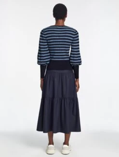 Eva Wool Crew Neck Jumper - Navy Pale Blue Stripe -Cefinn Clothing Store AU23 K88 EVA BLUESTRIPE 1735